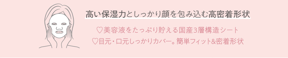 高い保湿力としっかり顔を包み込む高密着形状